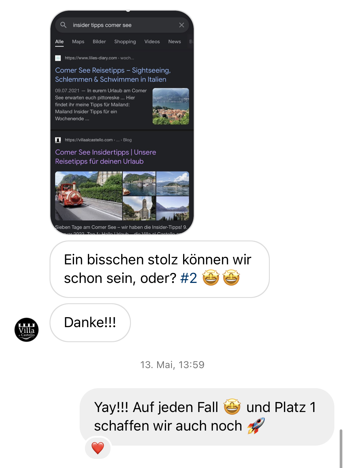 Nachricht einer Kundin